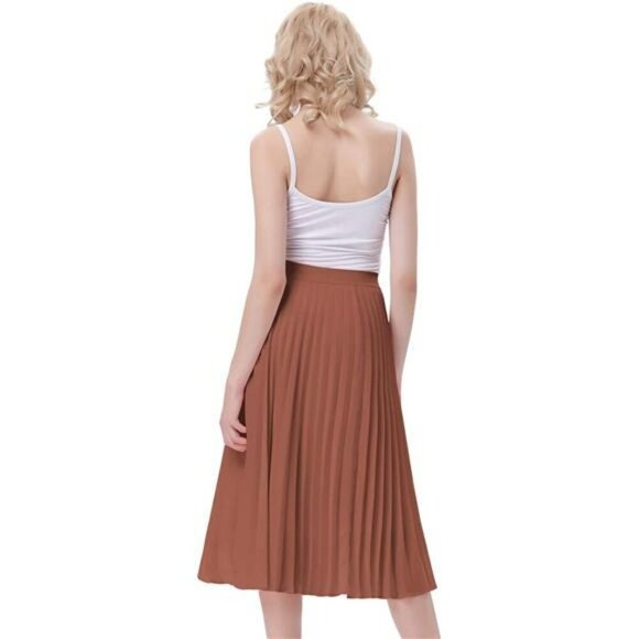 Womens High Waist Pleated A Line Midi Skirt Flowy Swing Skirt with Pockets - Picture 5 of 6